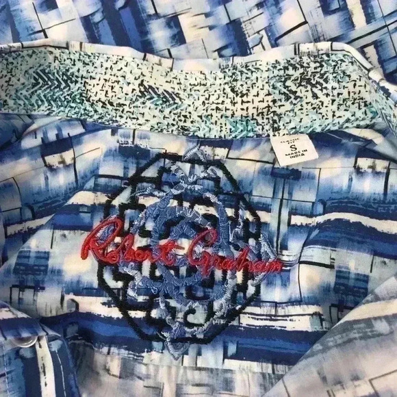 ROBERT GRAHAM ELLICOTT BLUE 90s SITCOM VIBES BUTTON DOWN 100% COTTON MENS SMALL - Picture 6 of 12